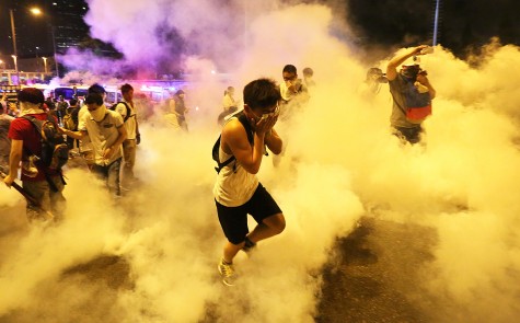 Tear gas fired on Occupy Central protestors in Hong Kong, September 2014.