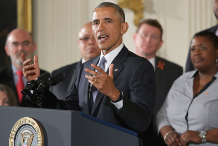 WASHINGTON, DC - JANUARY 05:  U.S. President Barack Obama delivers remarks about his efforts to increase federal gun control in the East Room of the White House January 5, 2016 in Washington, DC. Without approval from Congress, Obama is sidestepping the legislative process with executive actions to expand background checks for some firearm purchases and step up federal enforcement of existing gun laws.  (Photo by Chip Somodevilla/Getty Images)